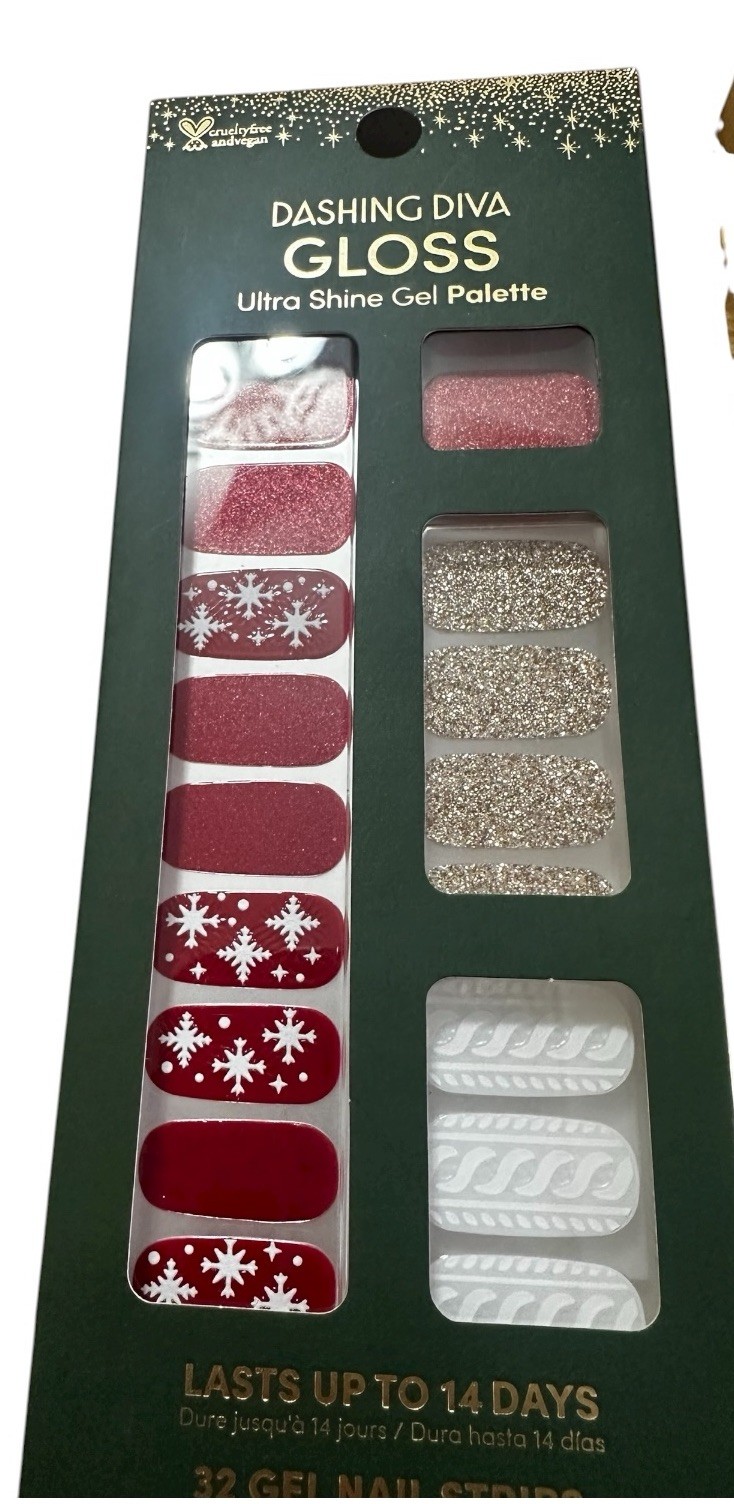 2 Sets Dashing Diva Gloss Ultra Shine Gel Nail Strips Red Black Holiday Glitter