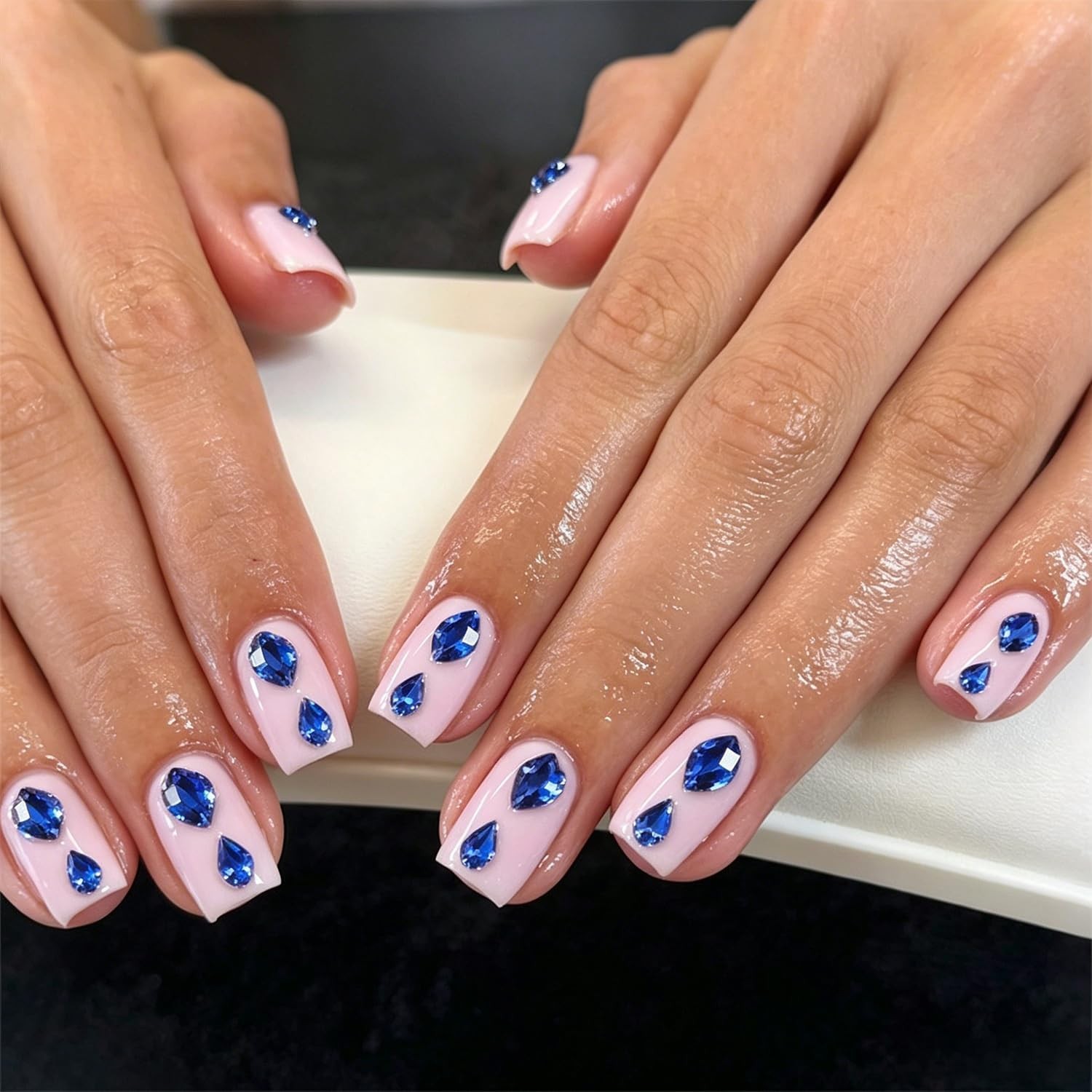 Blue Nail Art Rhinestones: 12 Grids, Multi-Shape, Flatback Gems for Acrylic