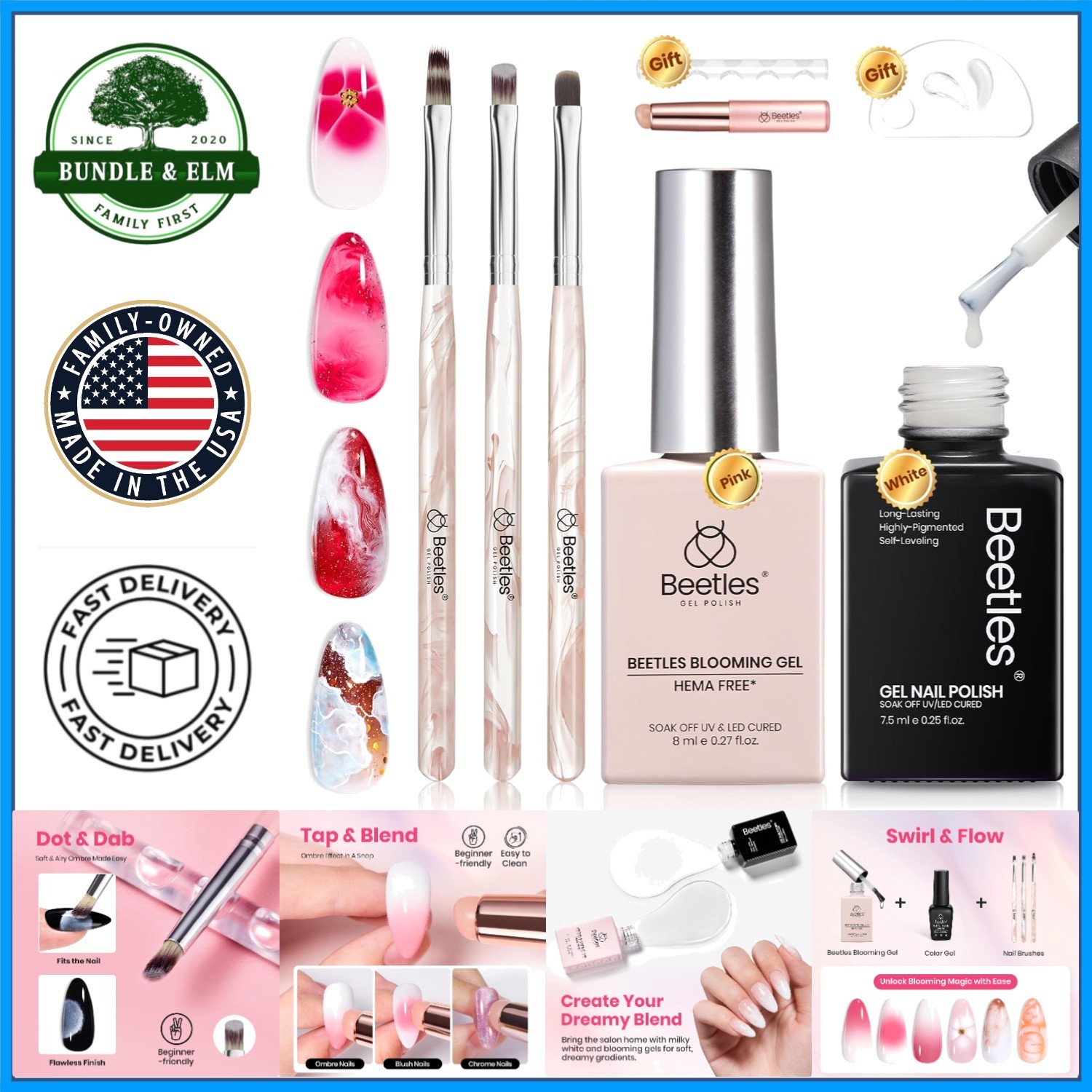 Nail Design Kit with Gradient Brushes, Blooming Gel, and Palette for Beginners