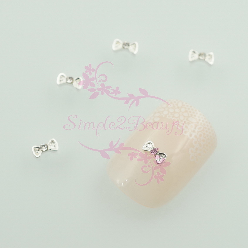 20 Tiny Silver Plated Bow Shape Alloy Charms Nail Art Jewelry Craft 3D DIY Decor