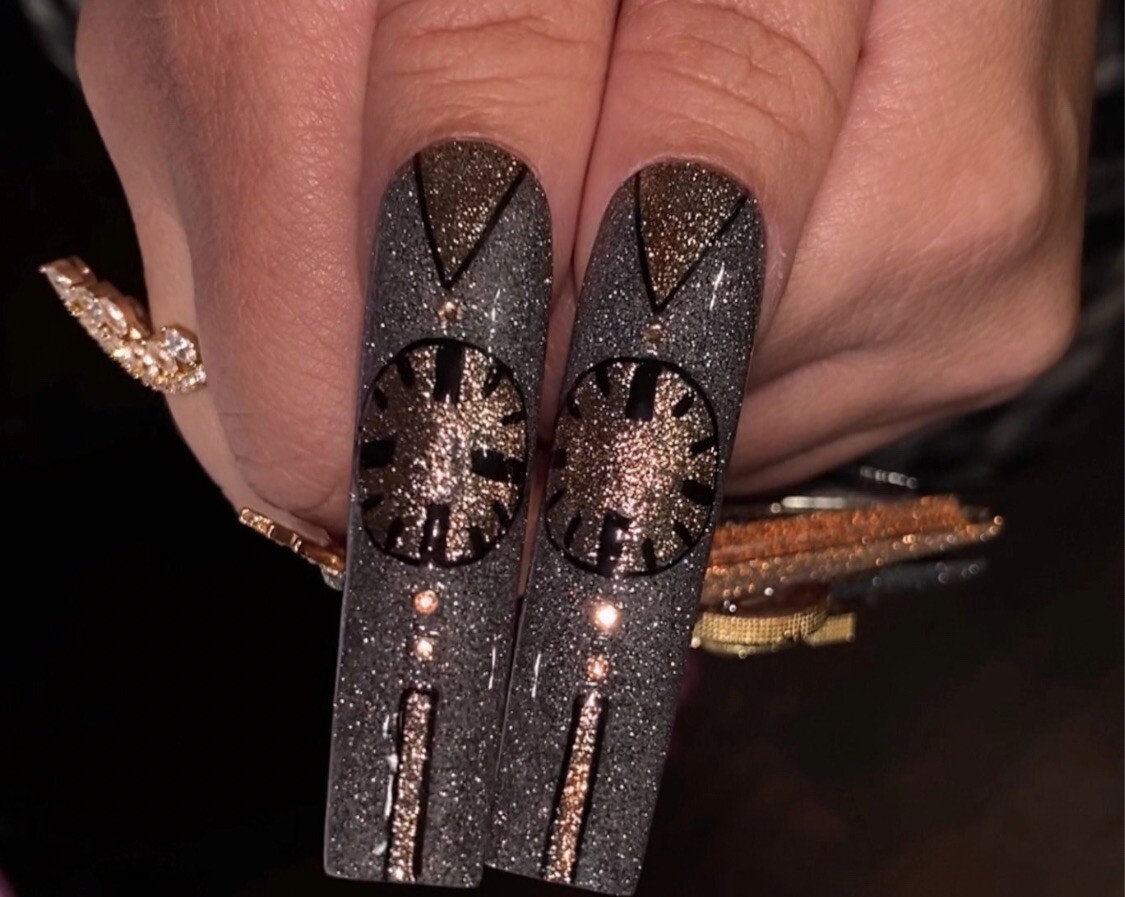 press on nails with zirconia charms,reflective glitter,Size Small,3XL LENGTH