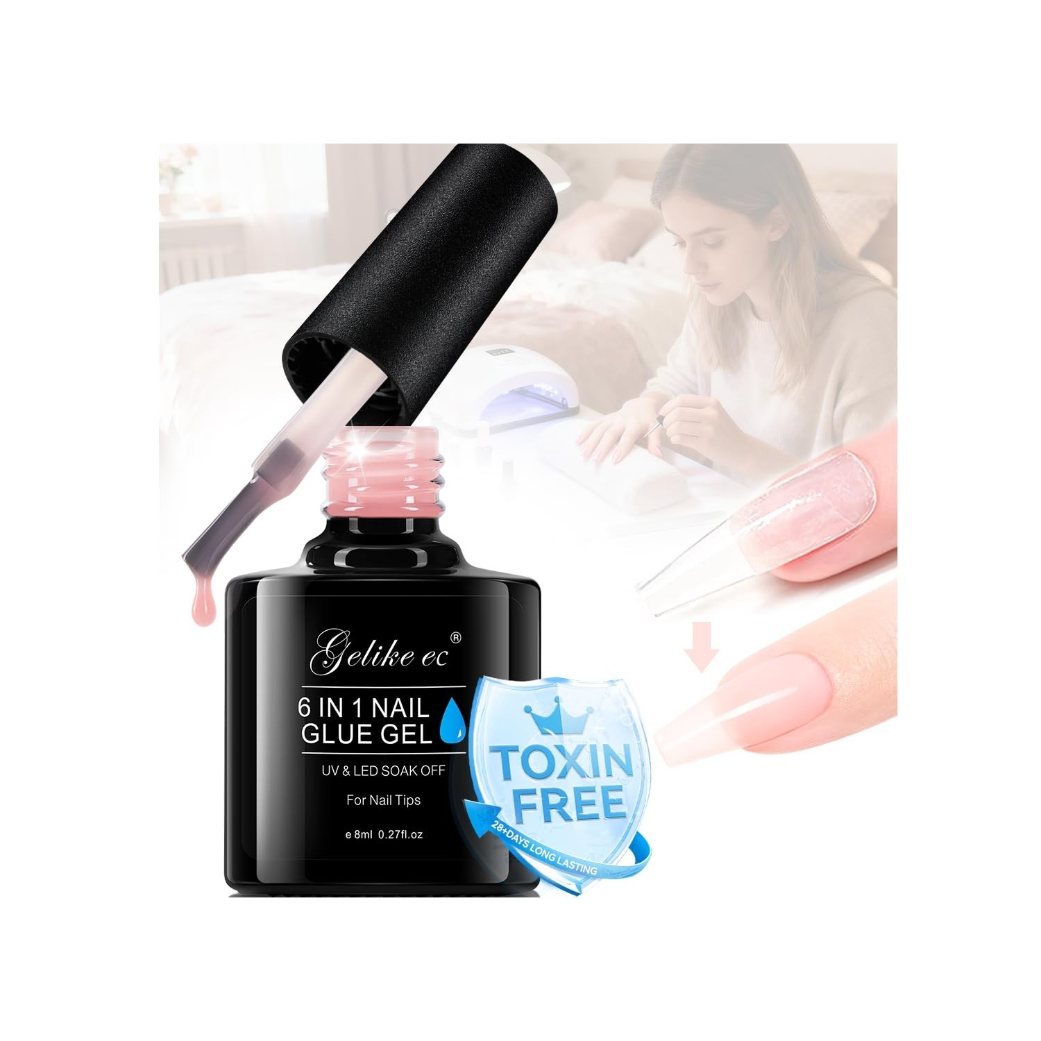 Peachy Jelly 6 in 1 Nail Glue Gel – Break Resistant, UV Cure Required Adhesive