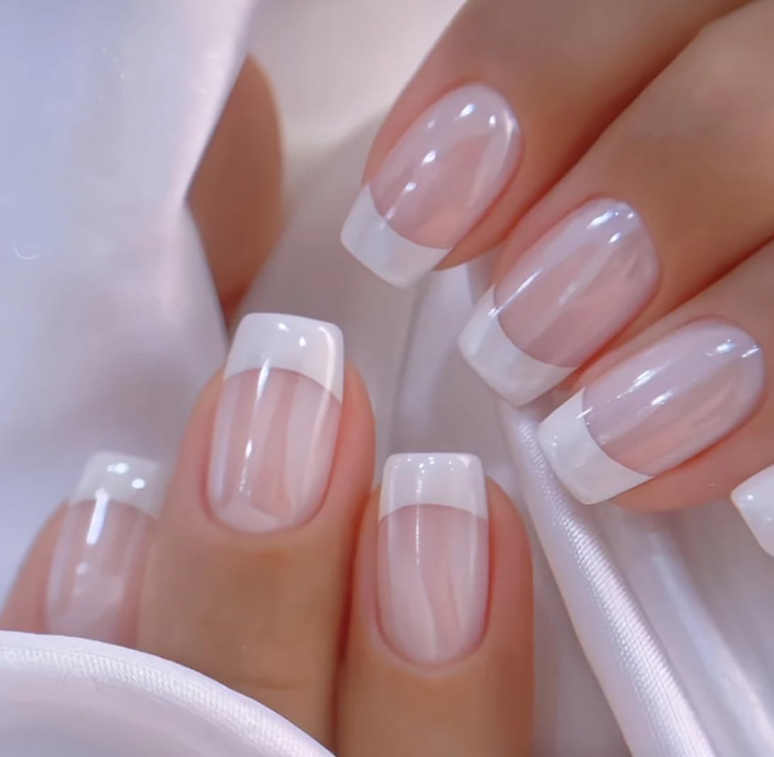 Press on Nails Short Square Acrylic Fake Nails with Apricot Design Full Cover…