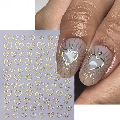 Heart Nail Stickers – 6 Sheets Love Nail Decals 3D Self-Adhesive Red, Black,