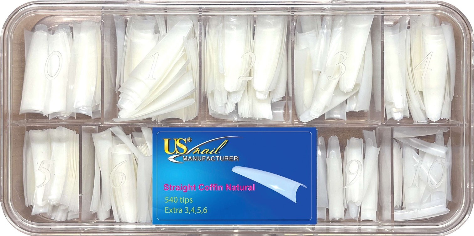 US Nail Manufacturer Straight Coffin Natural 540 tips Extra 3,4,5,6 New 2023