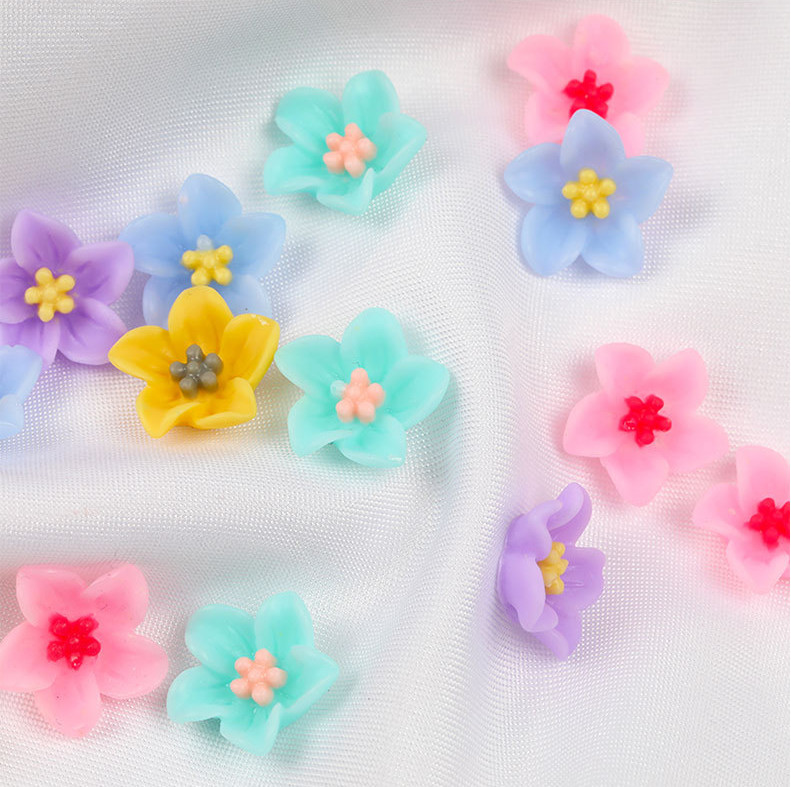 13mm Resin Lily Cabochon Two-Tone Colors Flatback Nail Art Case Charms 5Pcs NH17