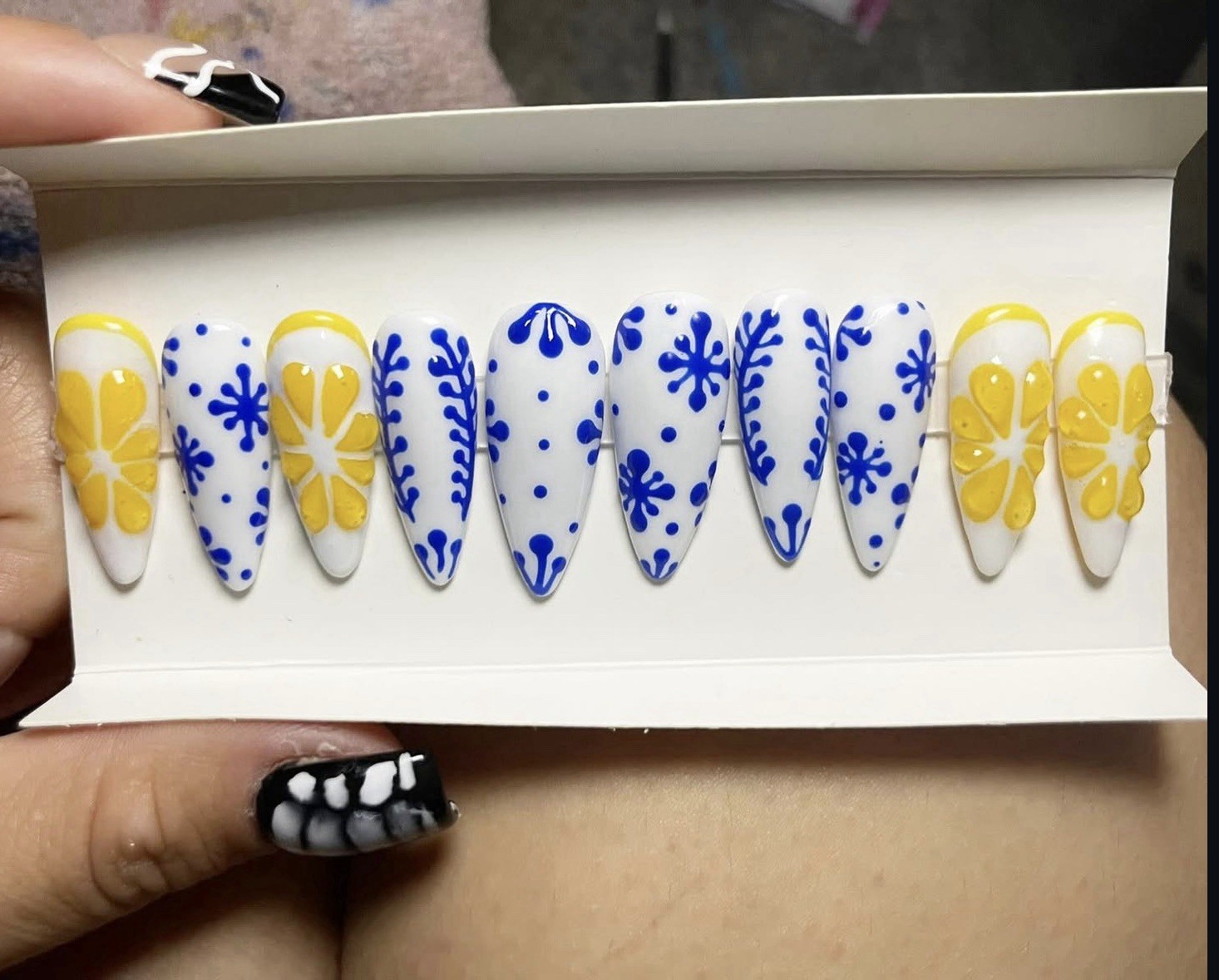 Cute china print pattern reusable press on nails