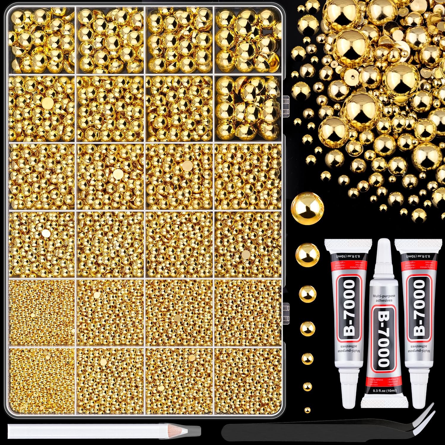 13000Pcs Flatback Pearls for Crafting Gold, Assorted Size 2/3/4/5/6/8/10mm Ha…