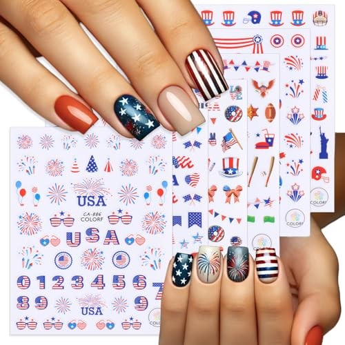 6 Sheets Independence Day Nail Art Stickers Decals，4th of July Nail Style 6