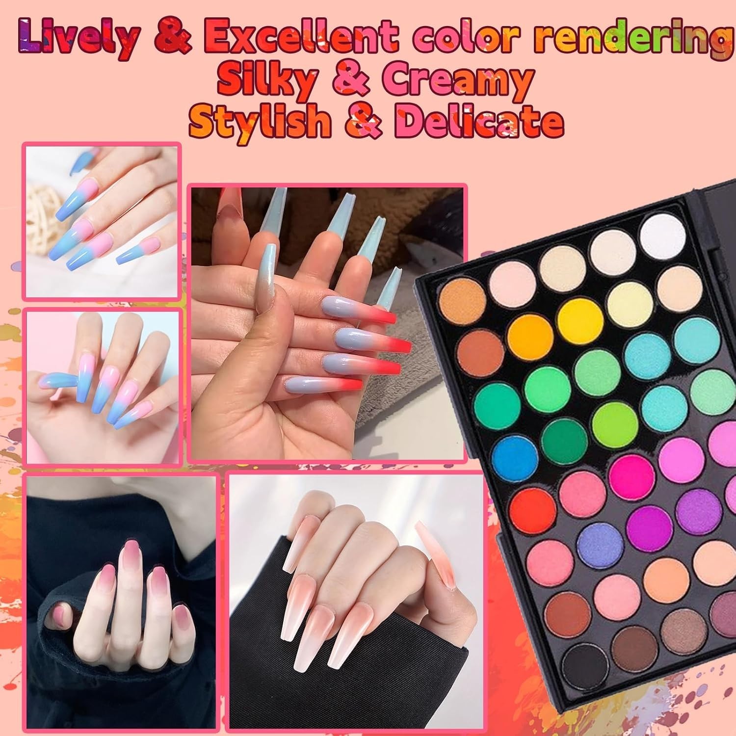 Nail Pigment Powder Set 40 Colors Art Palette DIY Manicure Multicolor New