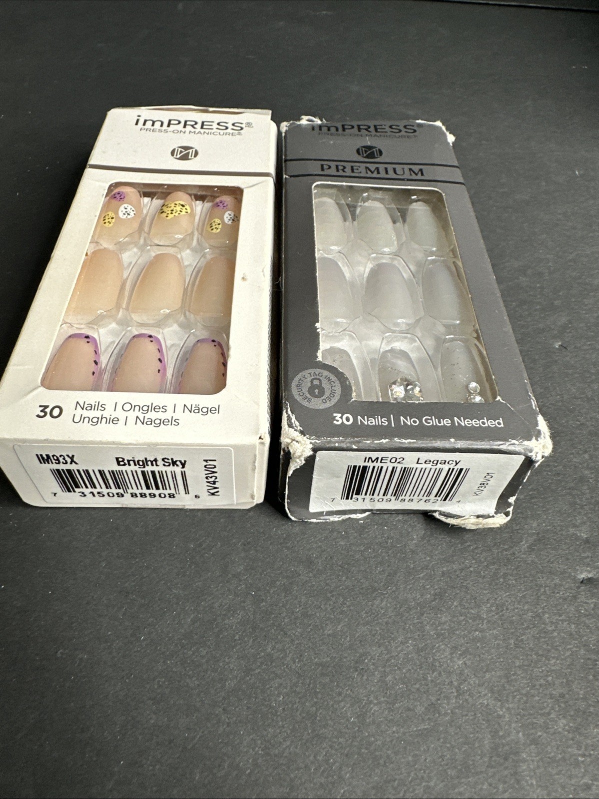 2 Sets imPRESS Bright Sky & Legacy Silver Rhinestone Hearts Press-On Nails