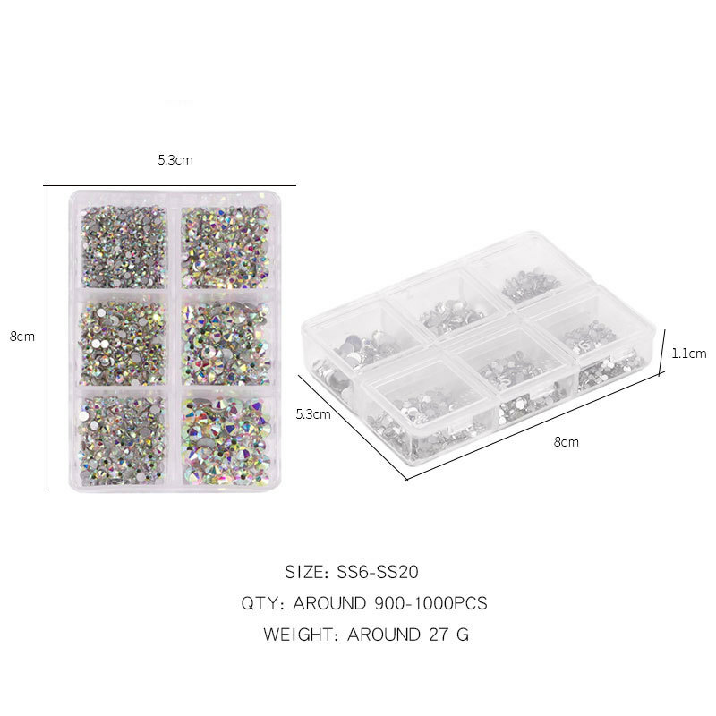 1 Box Mixed Size Glass Nail Art Rhinestones Flatback AB Crystal 3D Gem Manicure