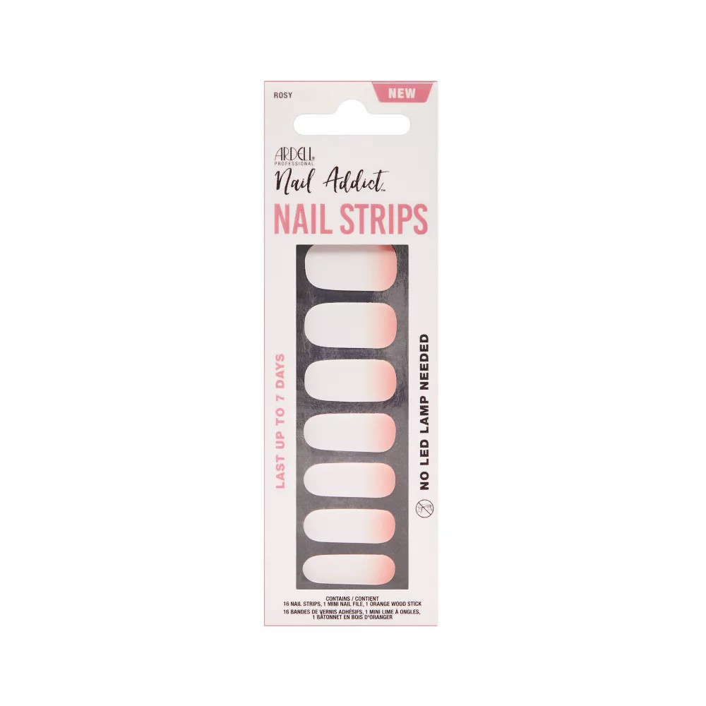 Ardell Nail Addict Nail Strips Stickers, Rosy Pink French Square No LED Lamp New