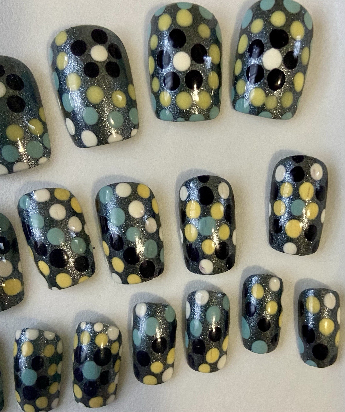 5 Sets Hand Painted Press On Nail Sets – Polka Dot Theme