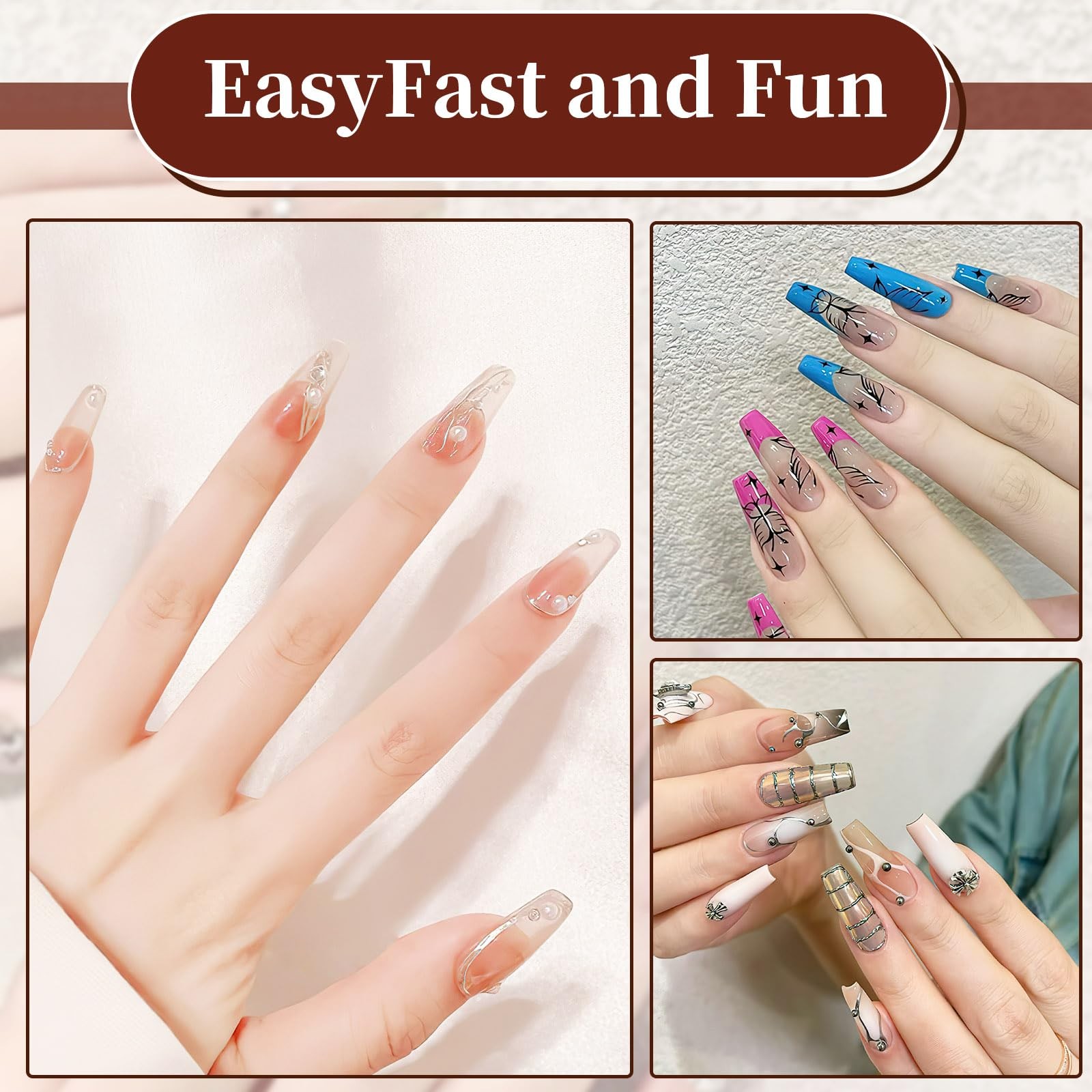 600pcs Long Coffin Nail Tips, Full Cover Clear Acrylic False Nails