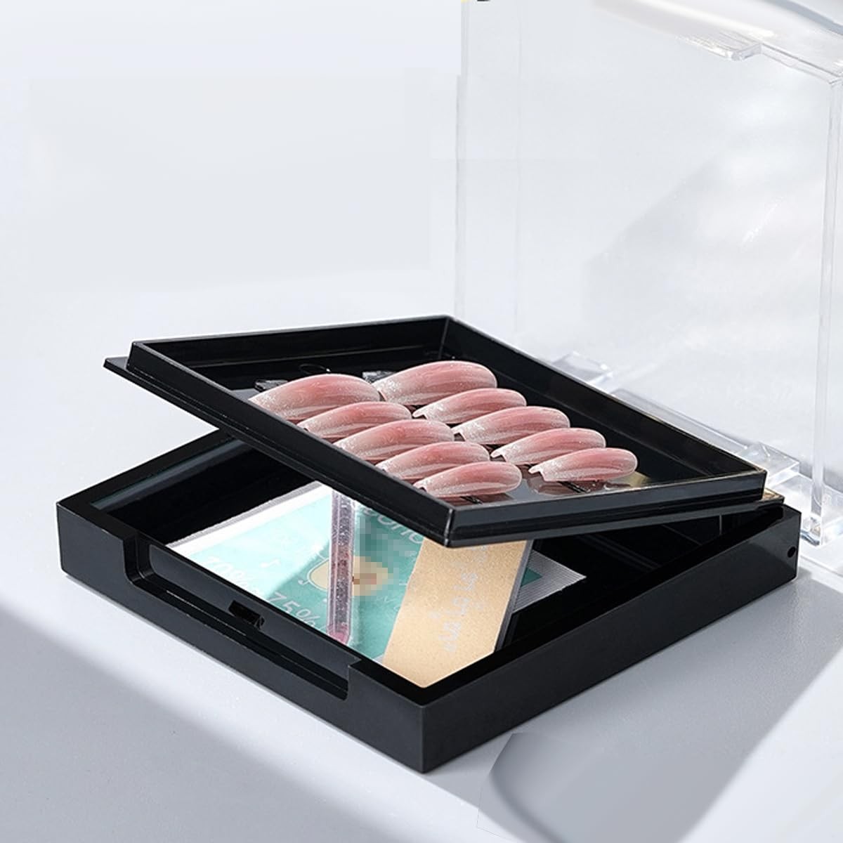 3Pcs Modern Double Layer Acrylic Press-On Nail Storage , Black (8*8*2.6cm/3.1…