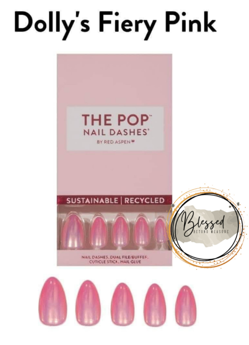 Red Aspen Press On Nails-Dolly’s Fiery Pink Medium Almond Ombre