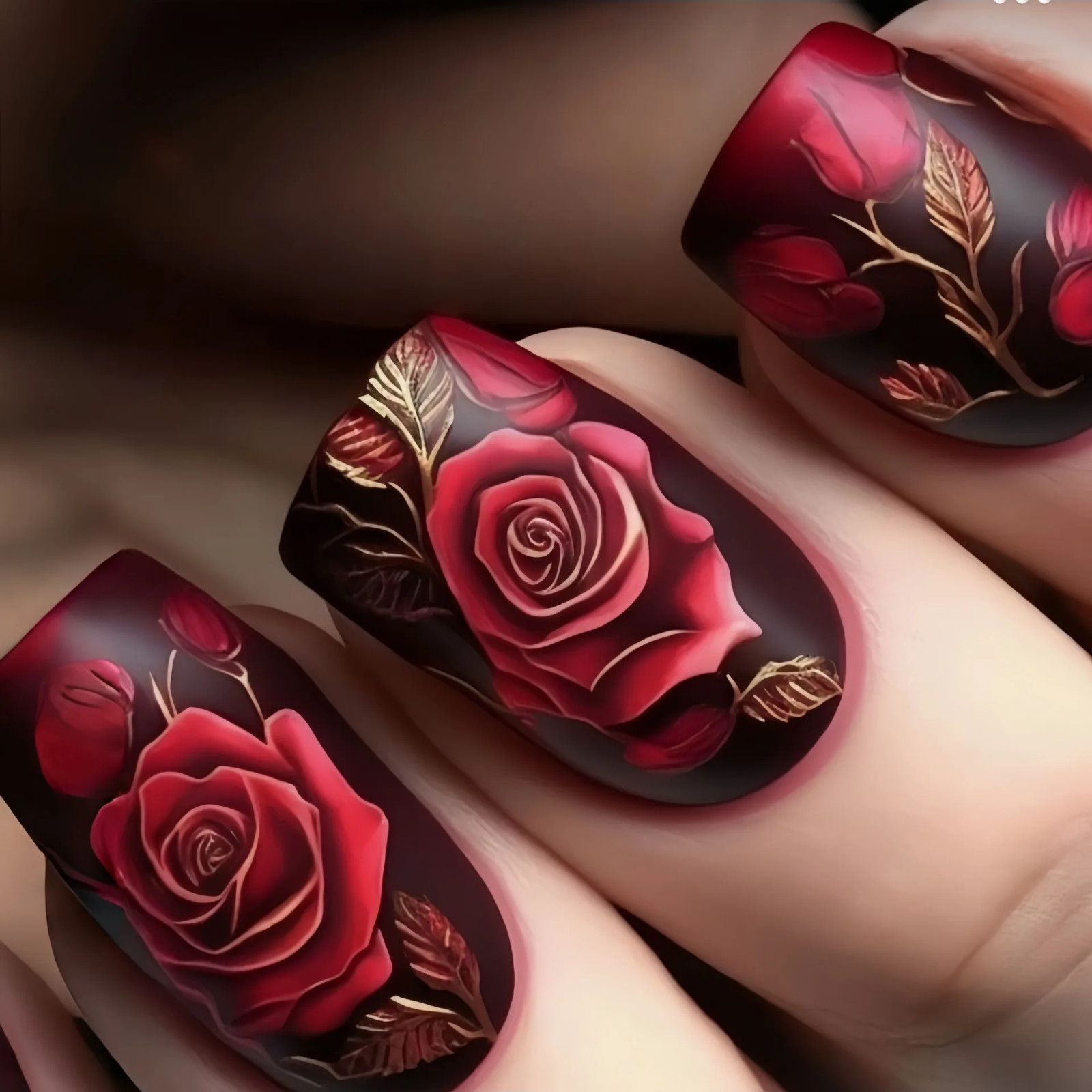 Valentines Day Red Rose Press On Nails Short Medium Matte Glossy Square False