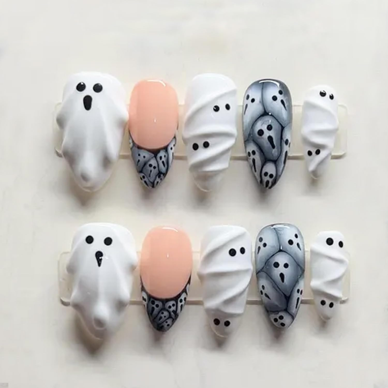 30Pcs Flower Press on Nails Medium Almond Fake Nails 3D Floral with Pearl Design