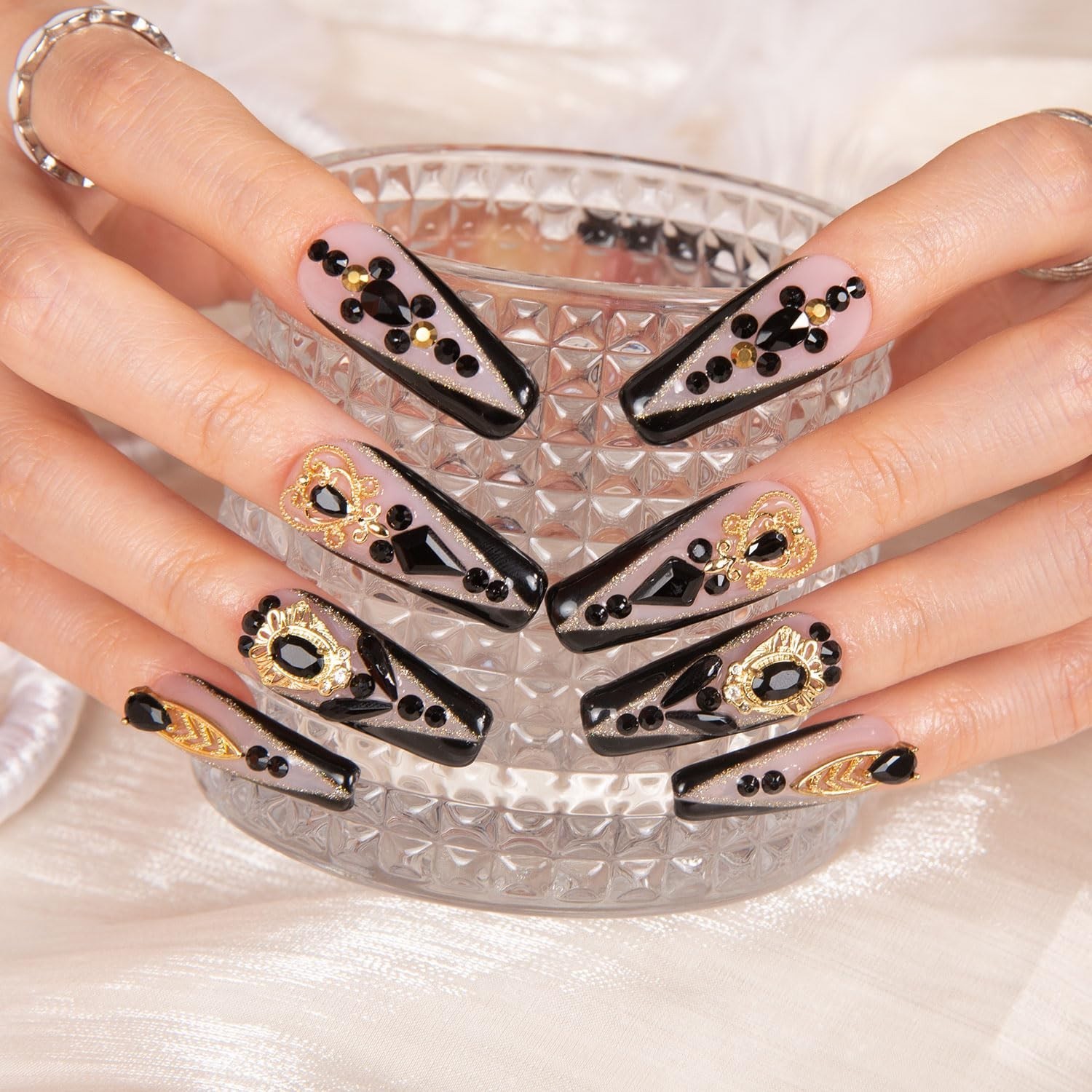 Handmade Crystal Full Cover Reusable Coffin Nails