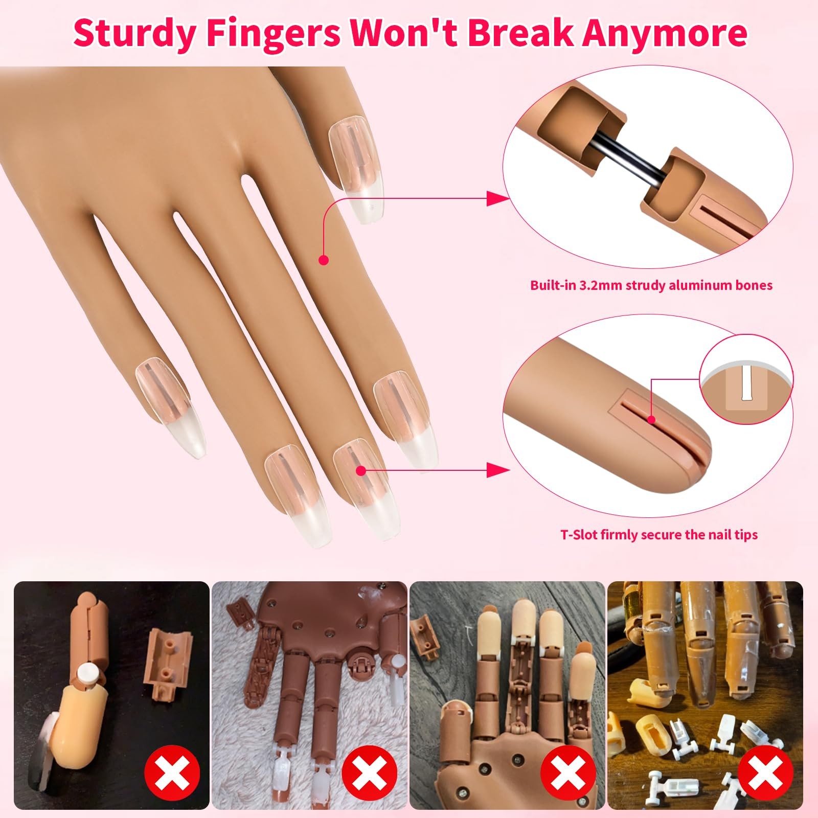 ALUROICE Practice Hand for Acrylic Nails – Nail Tips Won’t Fall off Bronze