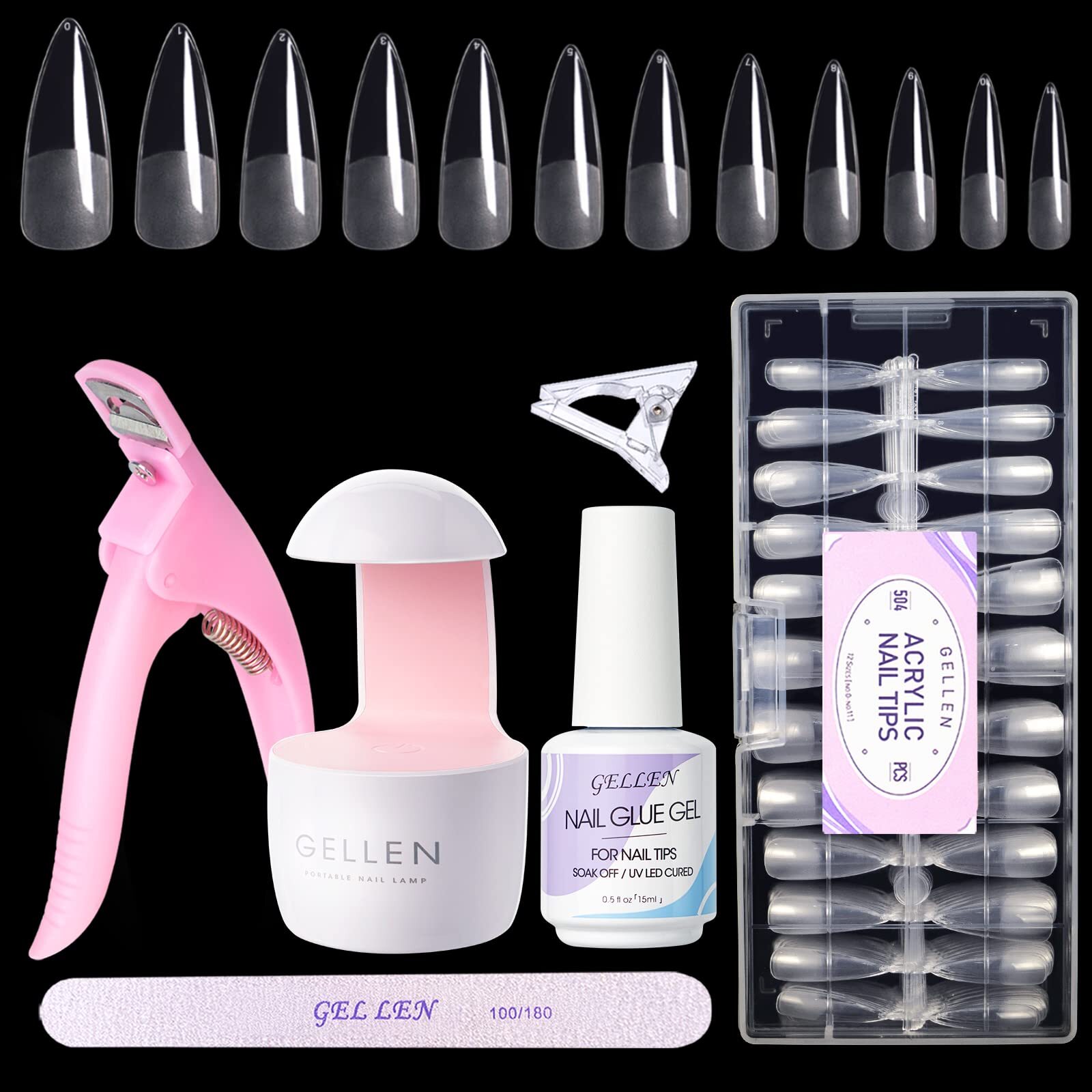 Nail Tips & Glue Gel Kit, Acrylic Nails UV Lamp, Glue, Nail Art Tools Gift Set
