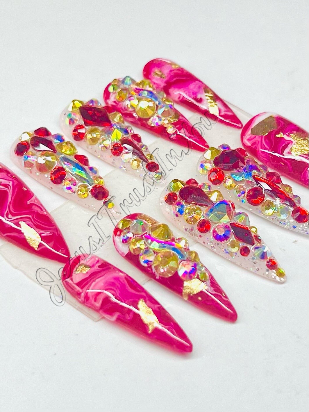 SPARKLE MARBLE- LONG STILETTO – NEW GEL PRESS ON NAILS GLUE ON NAILS MAKARTT
