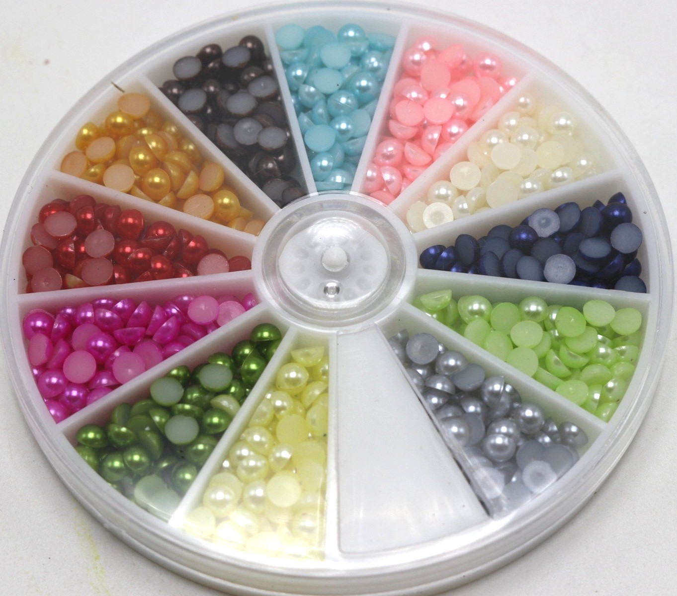 600 Mixed Colour Half Pearl Round Bead 4mm Flat Back Gem with Wheel 12 Colour