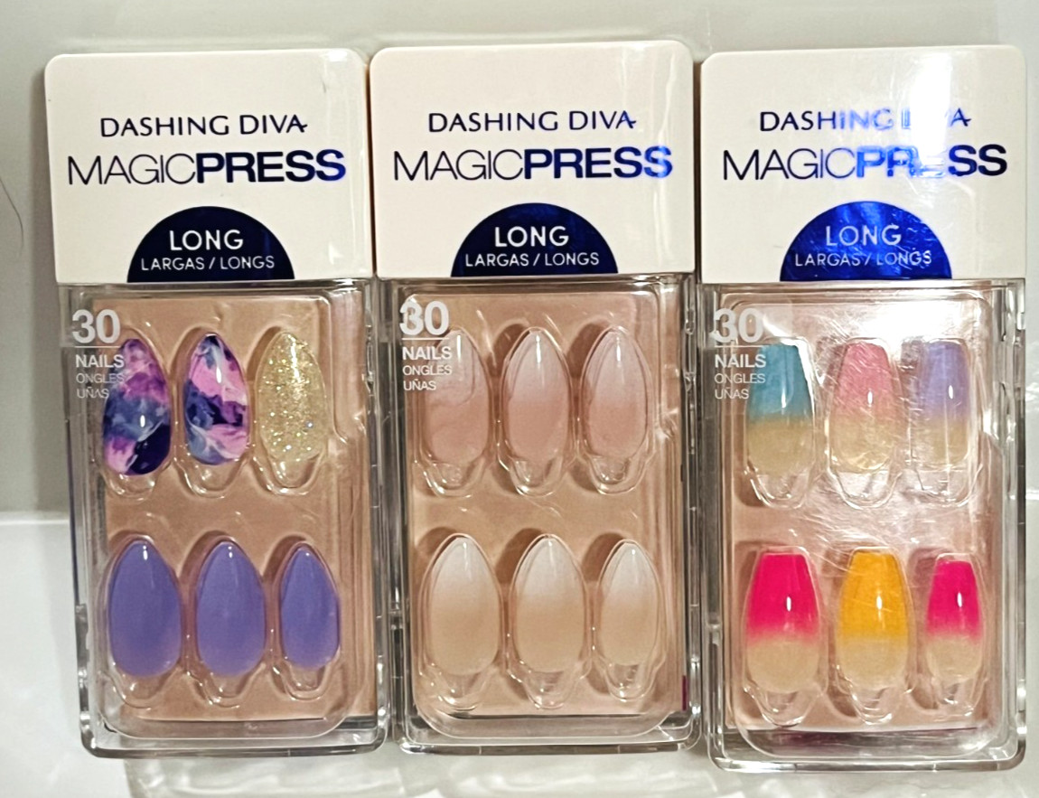 New Dashing Diva Manicure Nails Purple French 3 Sets No Glue Magic Press On