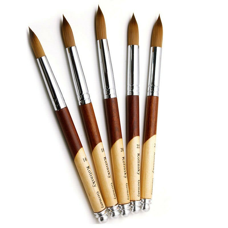 Brown/ Yellow Kolinsky Acrylic Round Acrylic/ Nail Art Brush CHOOSE SIZE Best