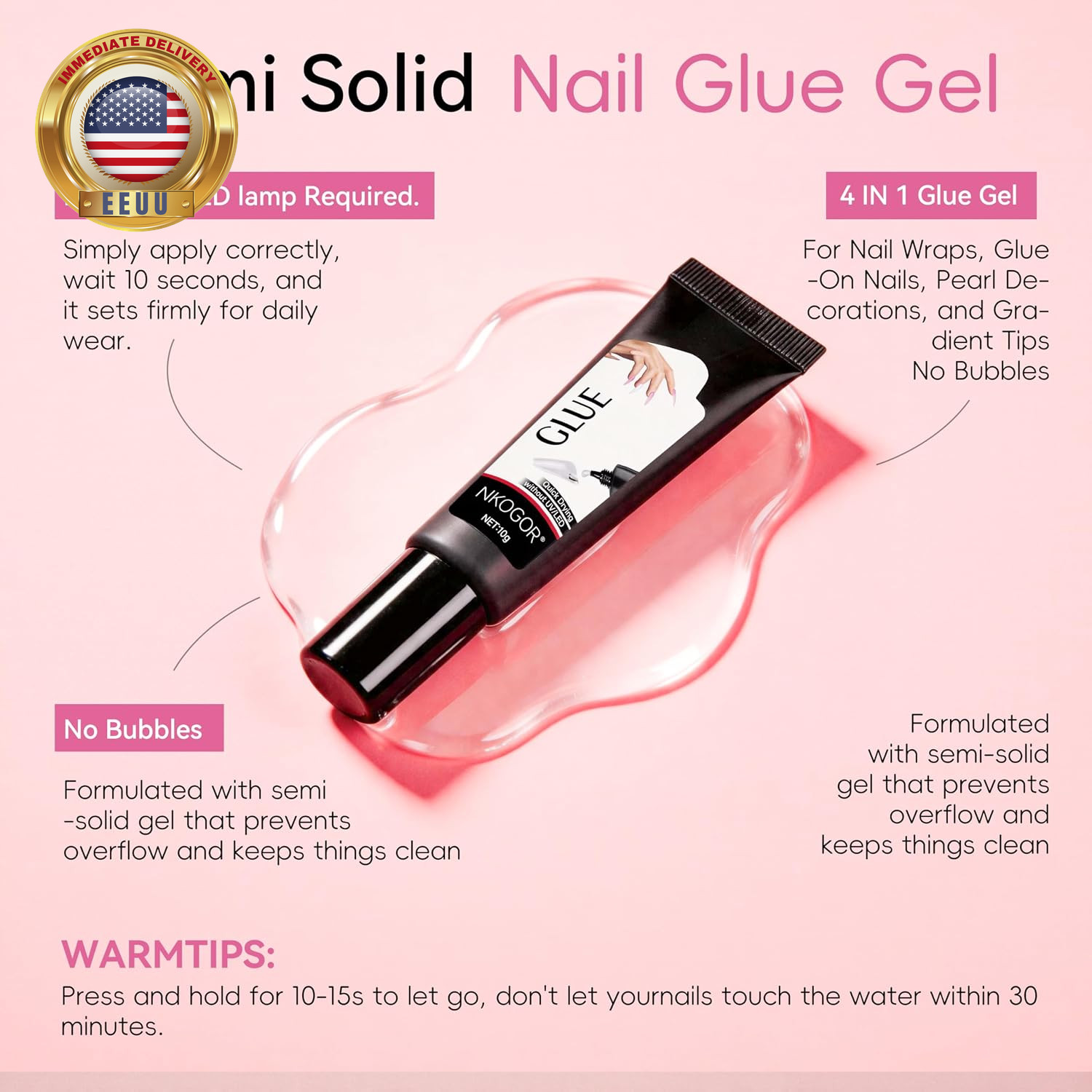 NKOGOK 20G Strong Semi Solid Nail Glue with 20G Nail Glue Remover, Press on Glue