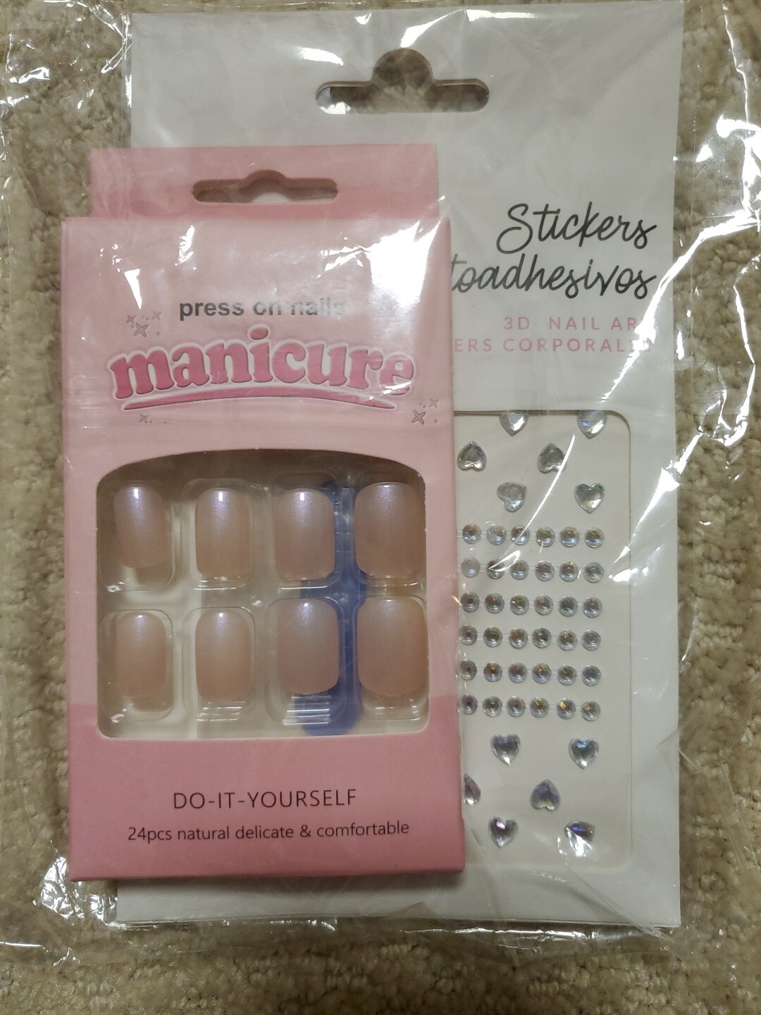 Press On Nails Medium -Light Pink Medium 1 Count (Pack of 24) +3DStickers.