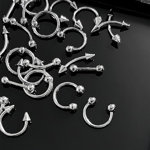 80 PCS Piercing Nail Art Charms 3D Silver Alloy Goth Punk Nail Rhinestones gray