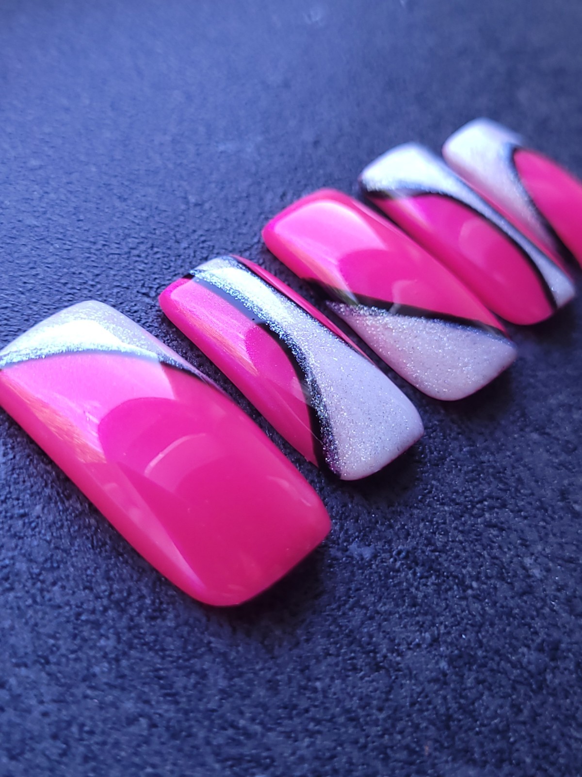 Custom Gel Press on Nails fake nails Handmade 10 pc set SMALL Bright Pink Chrome