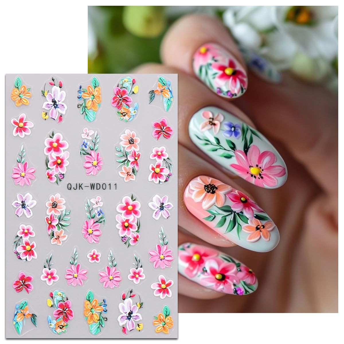 6 Sheets Flower Nail Art Stickers Decals Self-Adhesive Spring Summer Floral