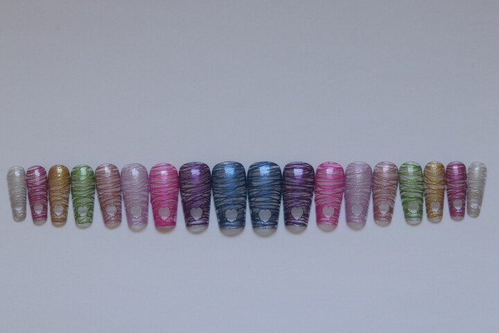 Chrome Rainbow with Heart tips- press on nail set- Set of 18 sizes 0-8