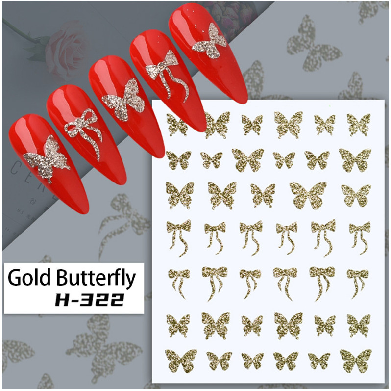 2 Sheets Reflective Sparkly Glitter Butterfly Bow Nail Art Decal Sticker NS49