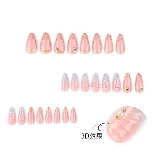 Almond Press on Nails Silver Glitter French Tip Fake Nails glitter french tip