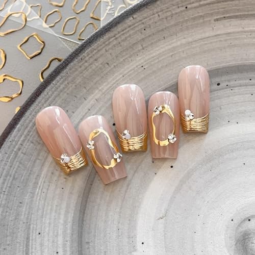 2 Sheets Metallic Nail Stickers Gold Silver Irregular Metallic Irregular Line-5
