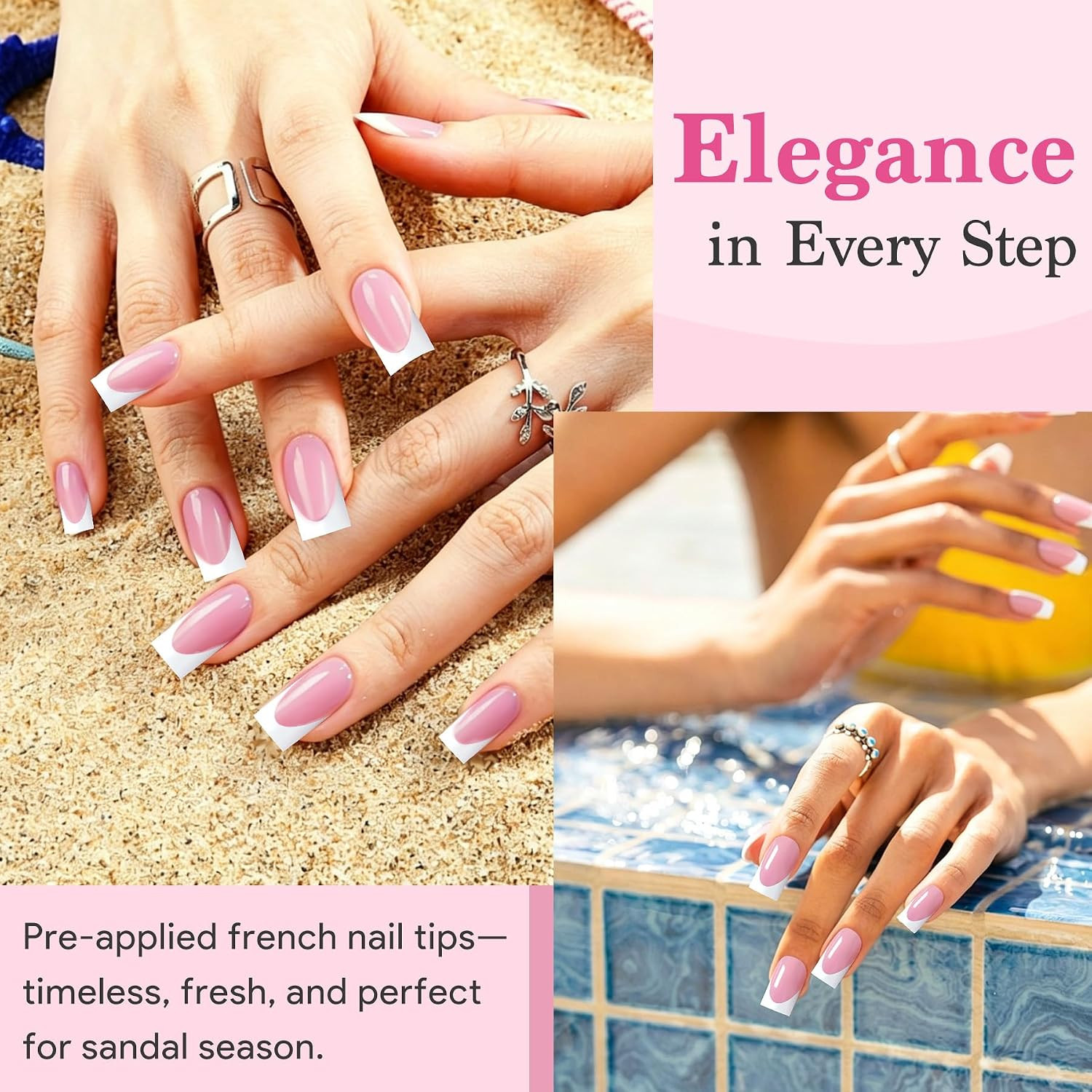 French Tips Press on Nails – 150Pcs Deep Pink Short Square Soft Gel Nail Tips Pr