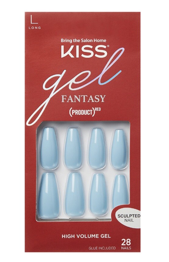 KISS Gel Fantasy Glossy Blue Gel Nails Long Coffin Glue-On Nails SCULPTED 86679
