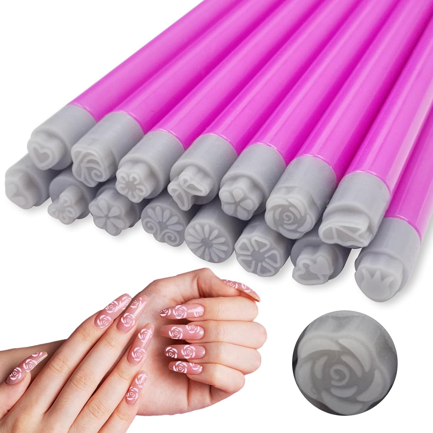 15PCS Nail Art Stamp Pen Set Flower Butterfly Designs,Nail Art Tools DIY Manicur