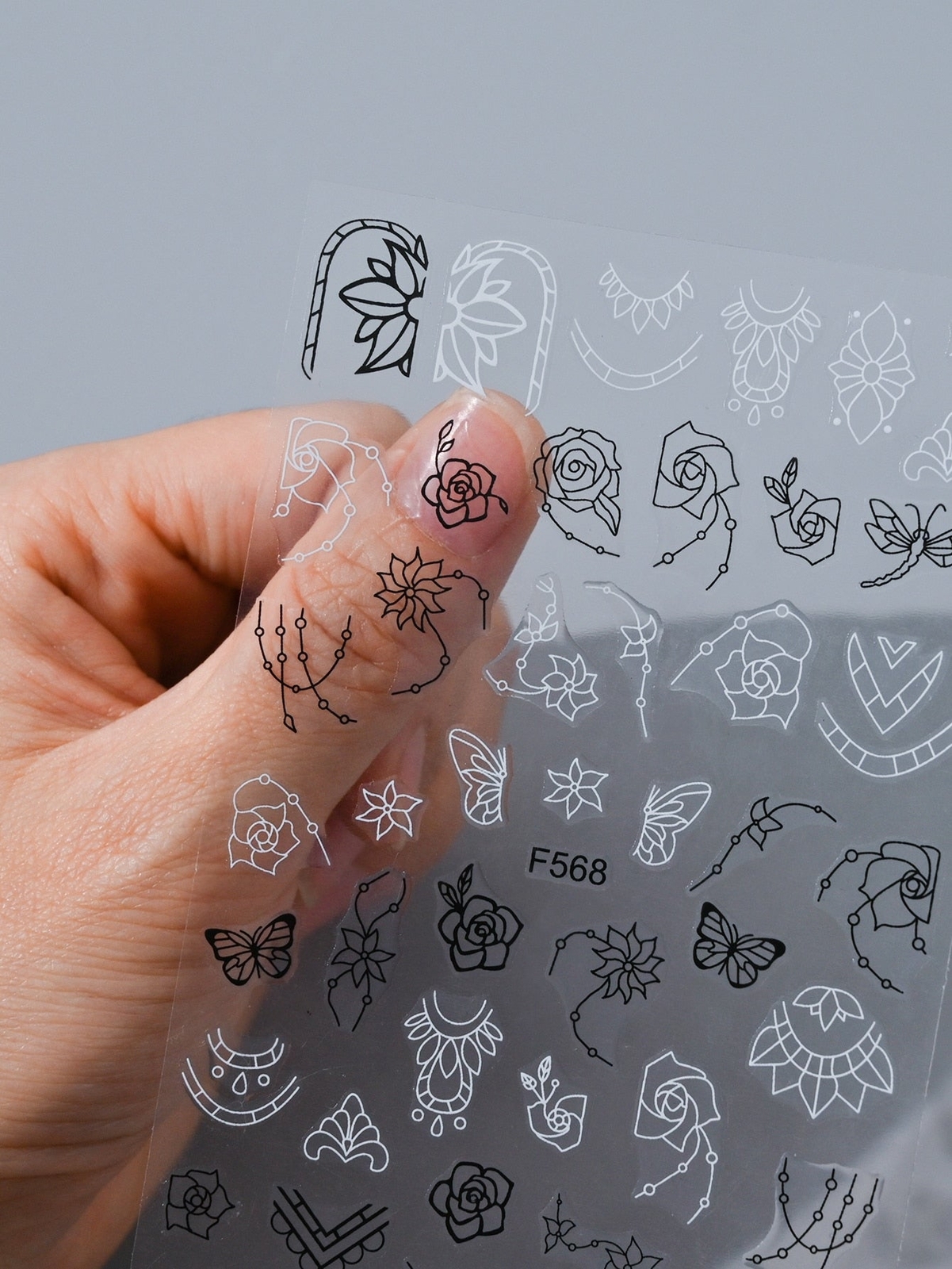 6Sheets Lace Flowers Nail Stickers Nail Decals White Black Lace Floral Nail