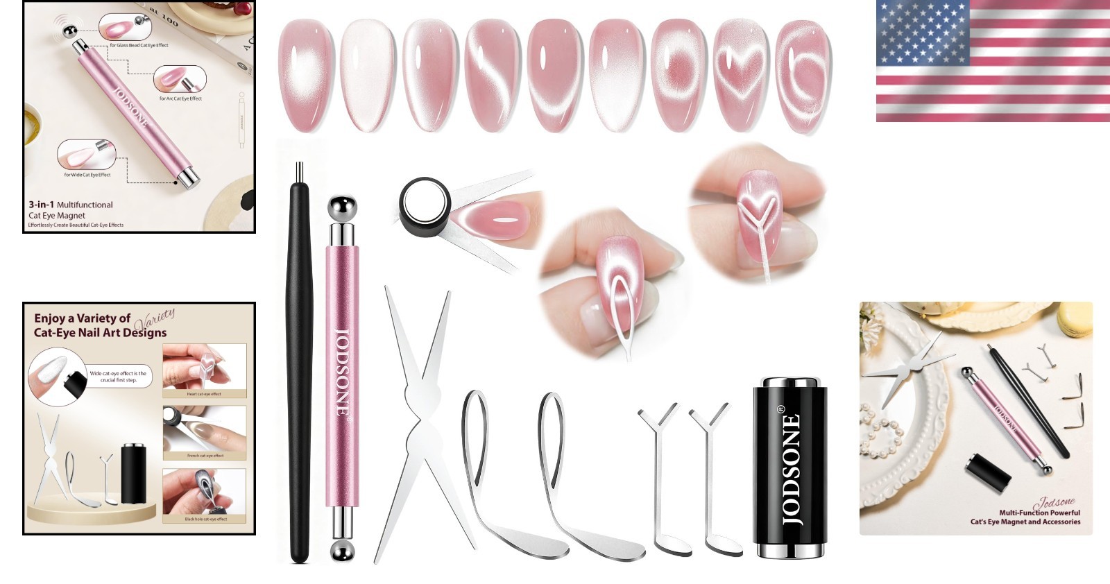 Heart & French Cat Eye Magnet Set: Create Defined Nail Art Effects Easily