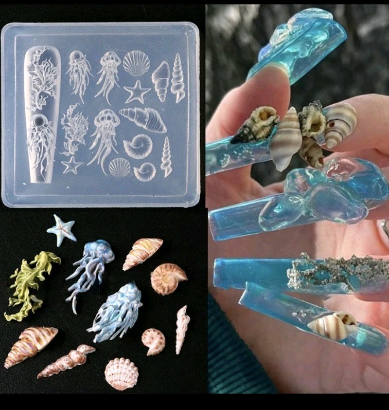 1pc Silicone Manicure Carving Mould 3D Sea Themed Mold Tool for Nail Decorations