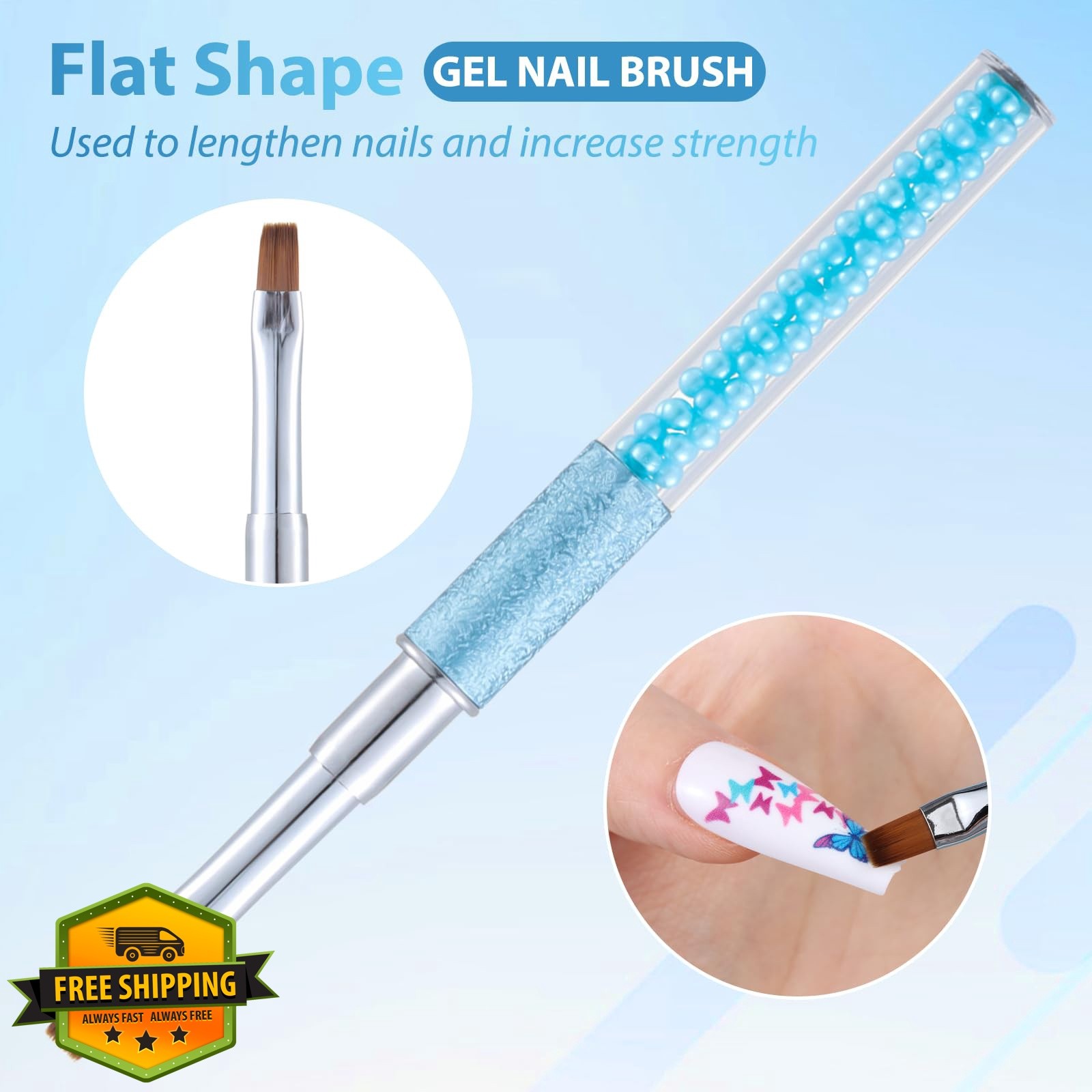INENK Nail Art Clean Up Brushes Pearl Blue
