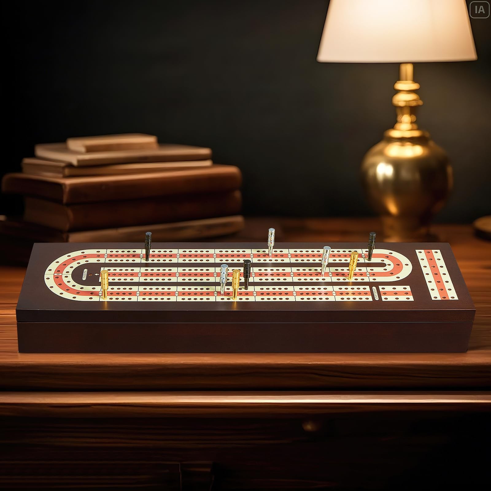 BIVOMON Cribbage Board Game Set Continuous 3 15 x 4 x 2 inches, Brown+classic