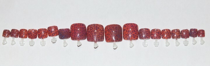 Red leopard print- press on Toe nail set- (Set of 18 sizes 0-8) Toe Nails