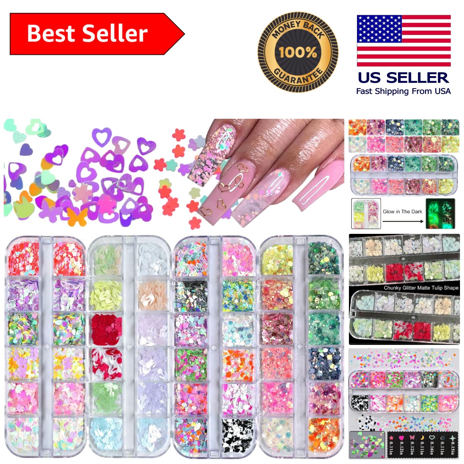 Gorgeous Luminous Nail Glitter Set in 4 Vibrant Boxes for Artistic Designs