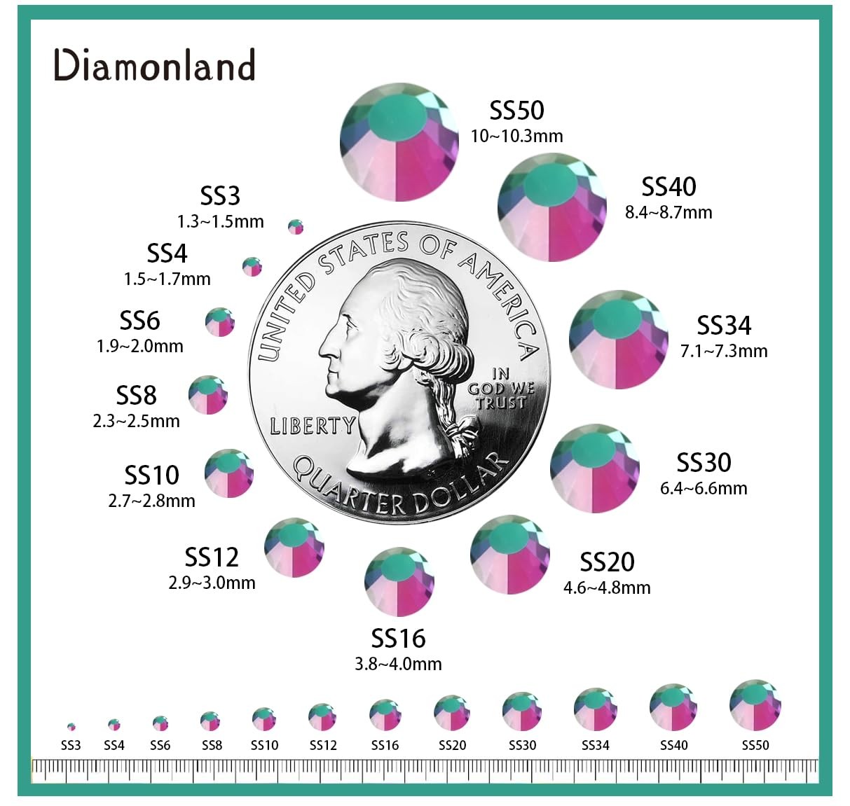 Diamonland Flatback Glass Crystal Rhinestones Rounds Gems for Bedazzling Nail…